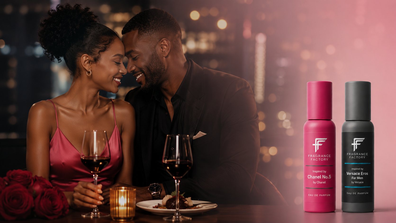 Couple wearing fragrance on a romantic date