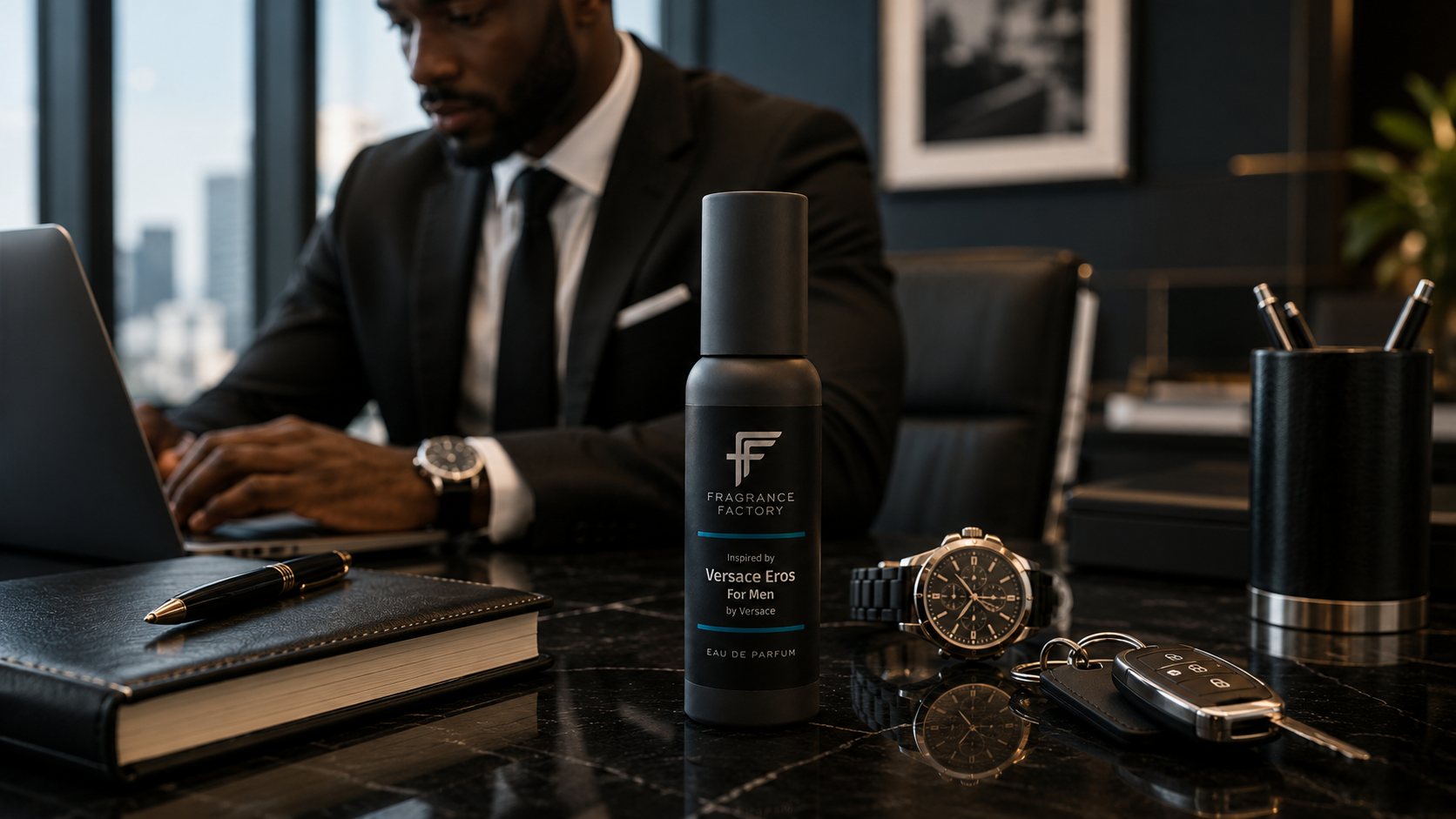 Professional man with Fragrance Factory fragrance