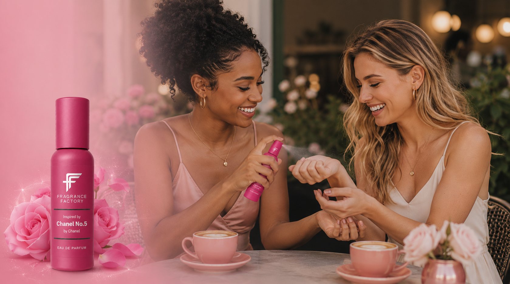 Friends sharing fragrance over coffee